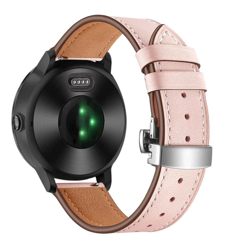 20mm Top-layer Cowhide Leather Genuine Leather Watch Strap Replacement for Garmin Vivoactive 3 / Vivomove HR - Silver+Pink