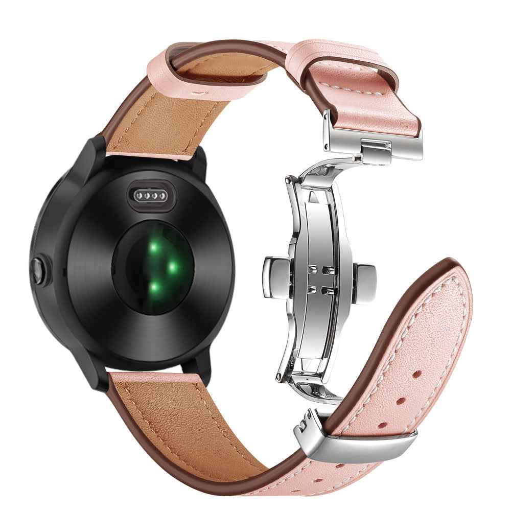 20mm Top-layer Cowhide Leather Genuine Leather Watch Strap Replacement for Garmin Vivoactive 3 / Vivomove HR - Silver+Pink