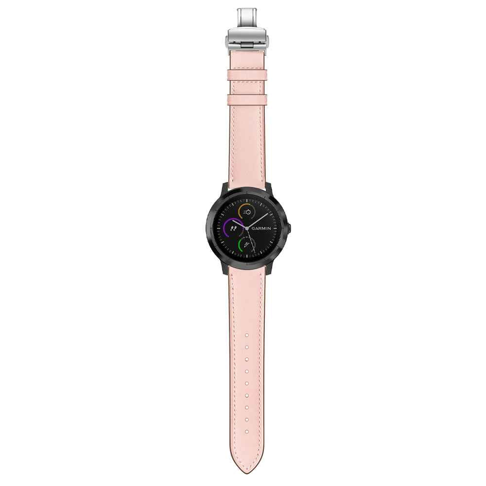 20mm Top-layer Cowhide Leather Genuine Leather Watch Strap Replacement for Garmin Vivoactive 3 / Vivomove HR - Silver+Pink