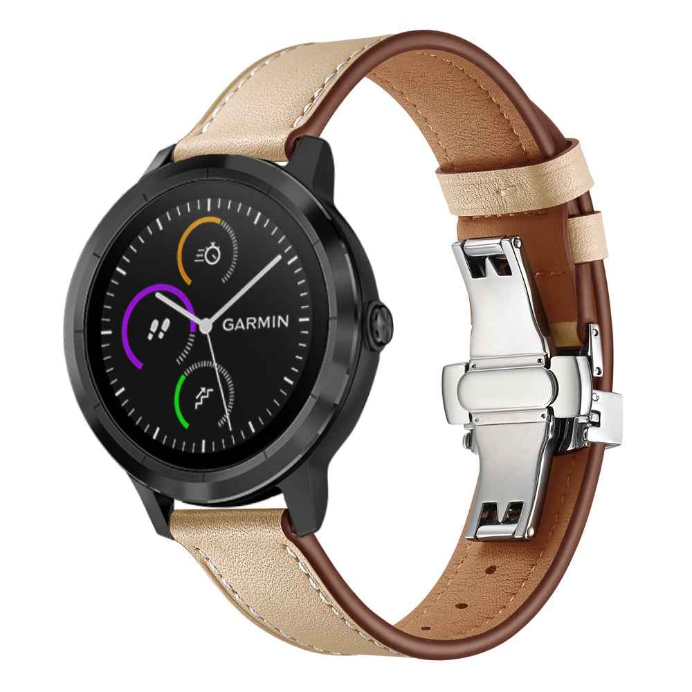 20mm Top-layer Cowhide Leather Genuine Leather Watch Strap Replacement for Garmin Vivoactive 3 / Vivomove HR - Silver+Apricot