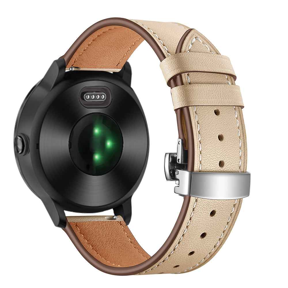 20mm Top-layer Cowhide Leather Genuine Leather Watch Strap Replacement for Garmin Vivoactive 3 / Vivomove HR - Silver+Apricot