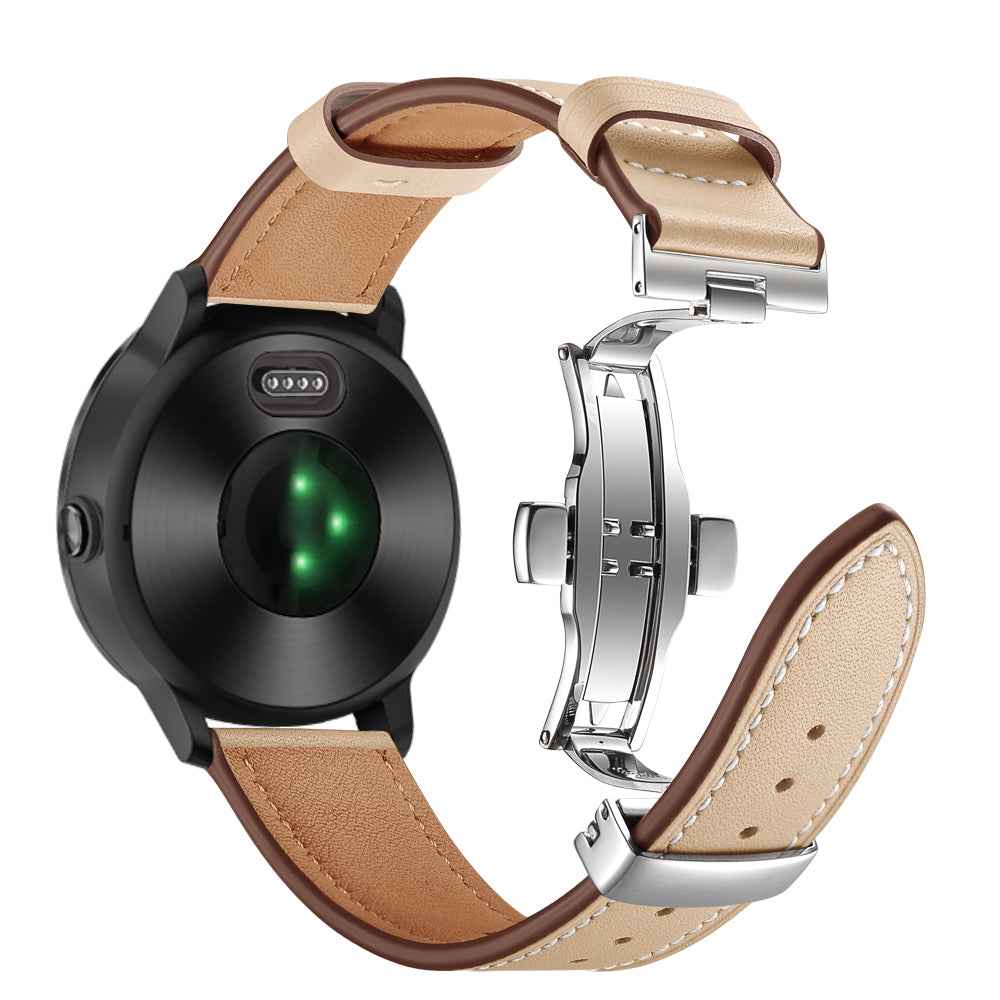 20mm Top-layer Cowhide Leather Genuine Leather Watch Strap Replacement for Garmin Vivoactive 3 / Vivomove HR - Silver+Apricot