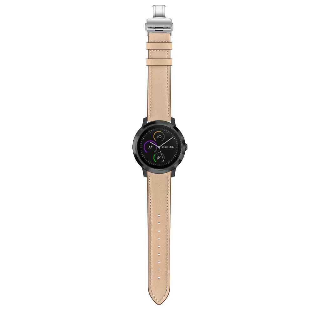 20mm Top-layer Cowhide Leather Genuine Leather Watch Strap Replacement for Garmin Vivoactive 3 / Vivomove HR - Silver+Apricot
