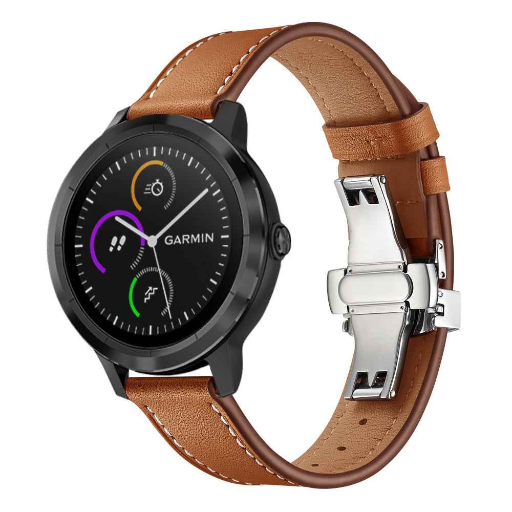 20mm Top-layer Cowhide Leather Genuine Leather Watch Strap Replacement for Garmin Vivoactive 3 / Vivomove HR - Silver+Brown