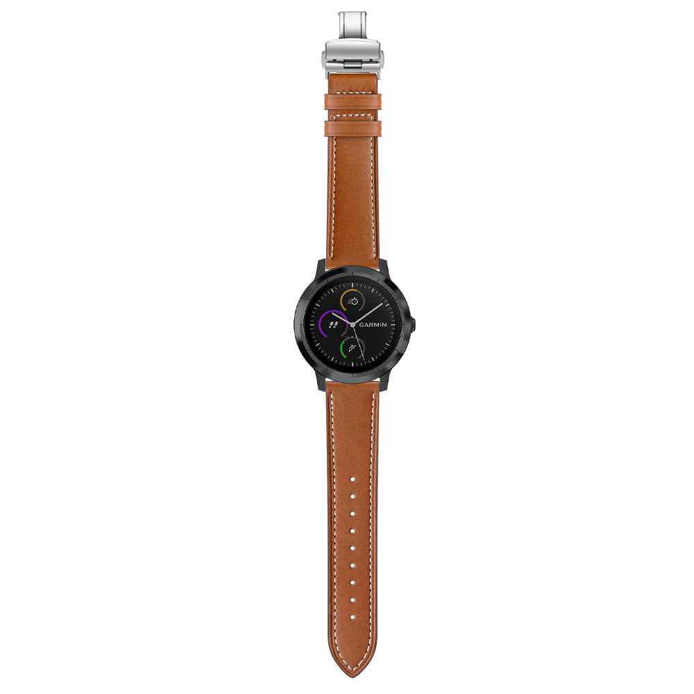 20mm Top-layer Cowhide Leather Genuine Leather Watch Strap Replacement for Garmin Vivoactive 3 / Vivomove HR - Silver+Brown