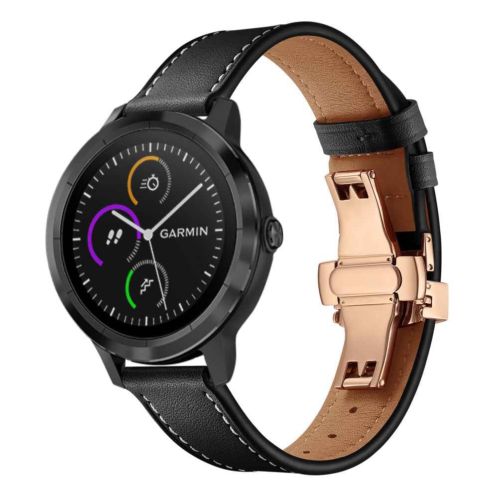 20mm Top-layer Cowhide Leather Genuine Leather Watch Strap Replacement for Garmin Vivoactive 3 / Vivomove HR - Rose Gold+Black