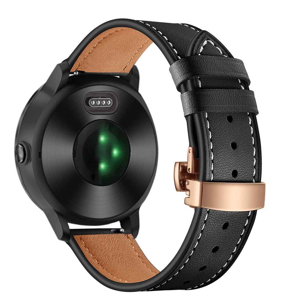 20mm Top-layer Cowhide Leather Genuine Leather Watch Strap Replacement for Garmin Vivoactive 3 / Vivomove HR - Rose Gold+Black