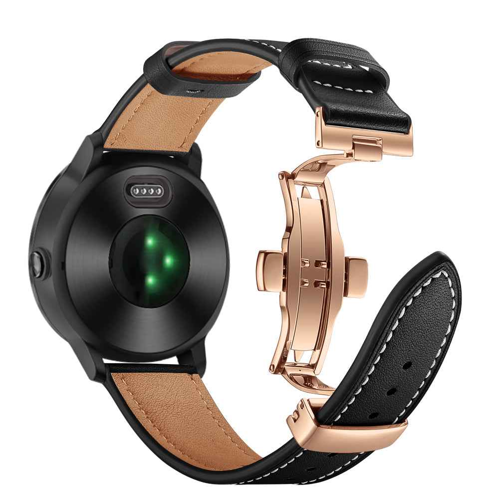 20mm Top-layer Cowhide Leather Genuine Leather Watch Strap Replacement for Garmin Vivoactive 3 / Vivomove HR - Rose Gold+Black