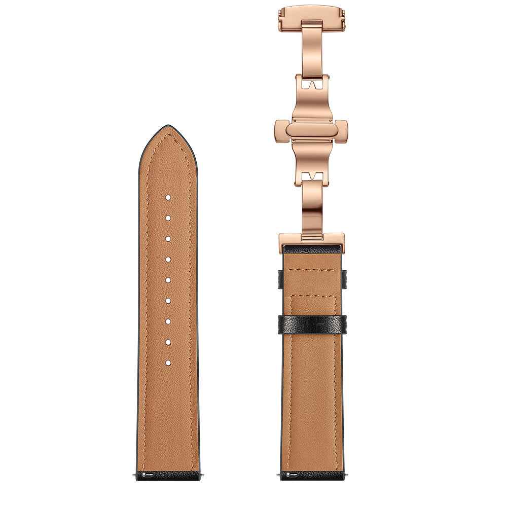 20mm Top-layer Cowhide Leather Genuine Leather Watch Strap Replacement for Garmin Vivoactive 3 / Vivomove HR - Rose Gold+Black