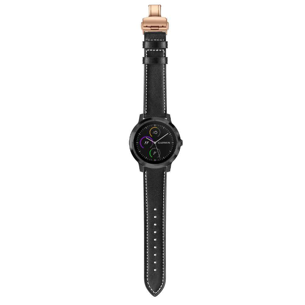 20mm Top-layer Cowhide Leather Genuine Leather Watch Strap Replacement for Garmin Vivoactive 3 / Vivomove HR - Rose Gold+Black
