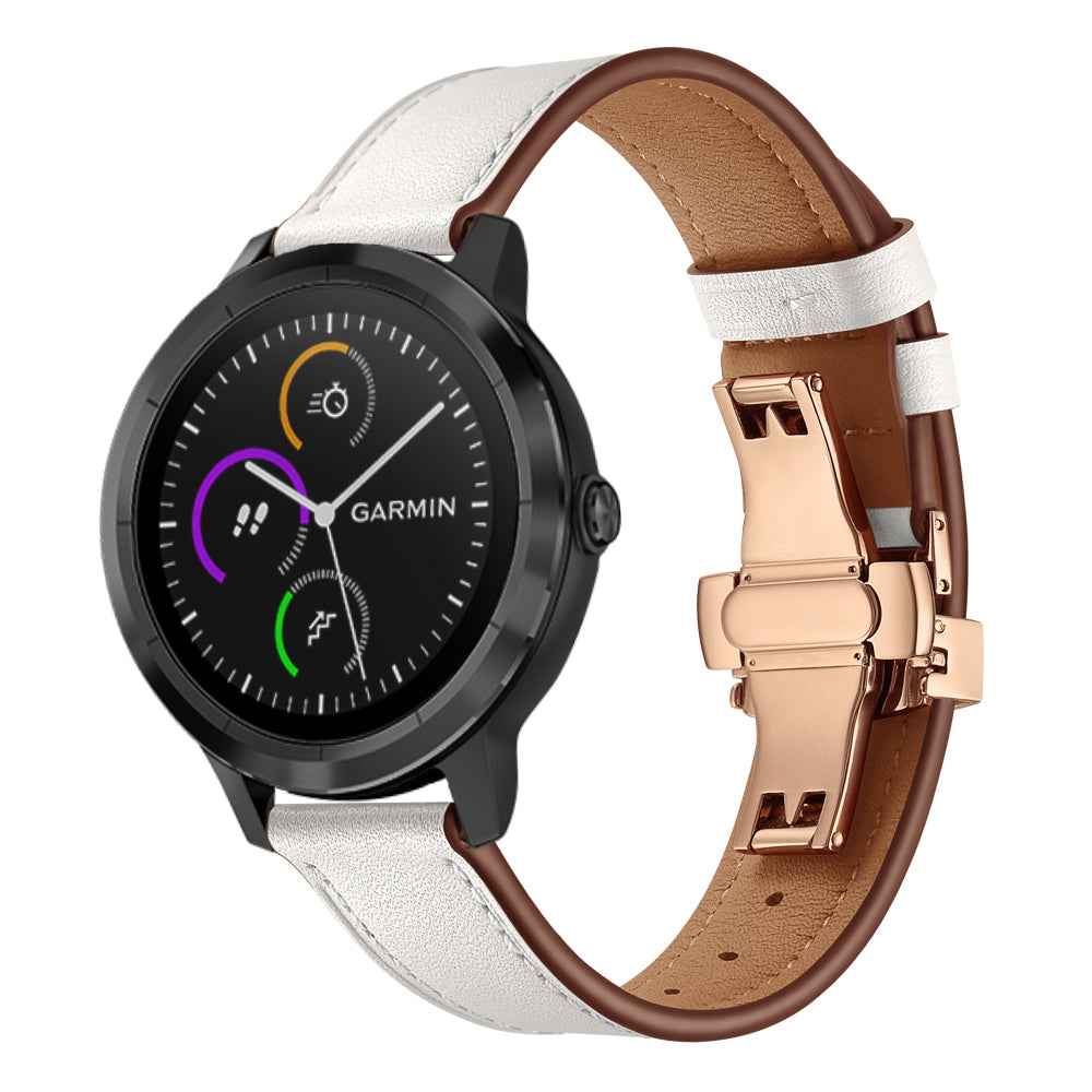 20mm Top-layer Cowhide Leather Genuine Leather Watch Strap Replacement for Garmin Vivoactive 3 / Vivomove HR - Rose Gold+White