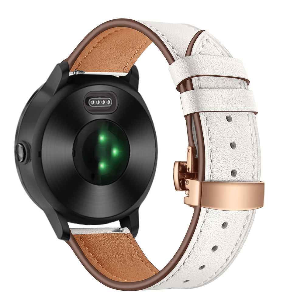 20mm Top-layer Cowhide Leather Genuine Leather Watch Strap Replacement for Garmin Vivoactive 3 / Vivomove HR - Rose Gold+White
