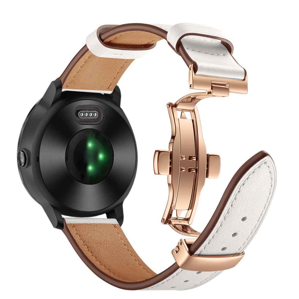 20mm Top-layer Cowhide Leather Genuine Leather Watch Strap Replacement for Garmin Vivoactive 3 / Vivomove HR - Rose Gold+White