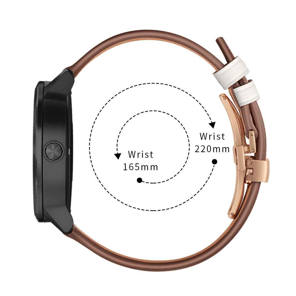 20mm Top-layer Cowhide Leather Genuine Leather Watch Strap Replacement for Garmin Vivoactive 3 / Vivomove HR - Rose Gold+White