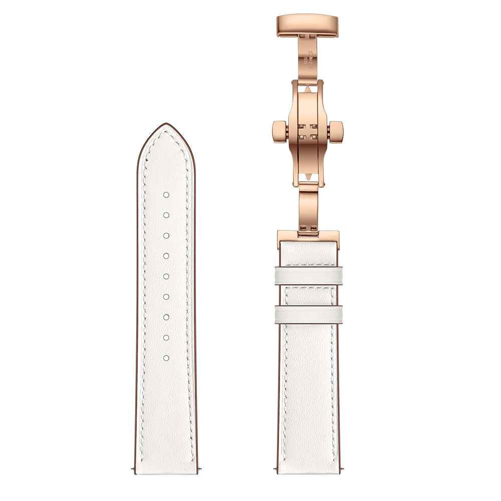 20mm Top-layer Cowhide Leather Genuine Leather Watch Strap Replacement for Garmin Vivoactive 3 / Vivomove HR - Rose Gold+White