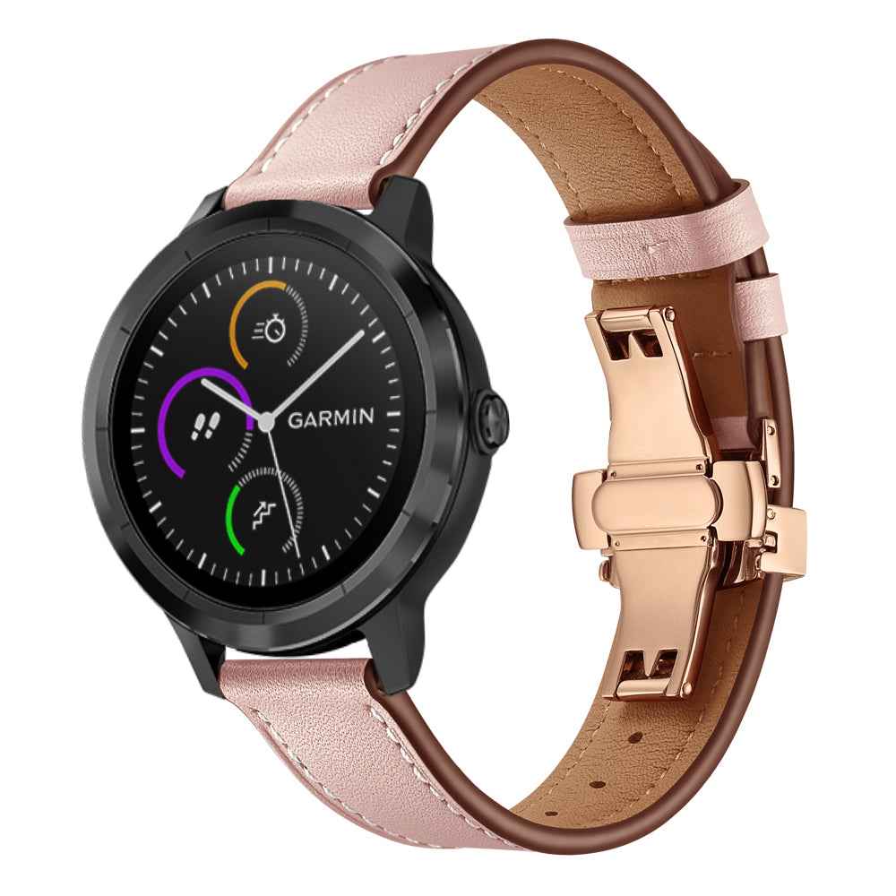 20mm Top-layer Cowhide Leather Genuine Leather Watch Strap Replacement for Garmin Vivoactive 3 / Vivomove HR - Rose Gold+Pink