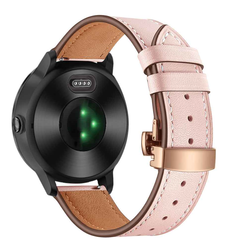 20mm Top-layer Cowhide Leather Genuine Leather Watch Strap Replacement for Garmin Vivoactive 3 / Vivomove HR - Rose Gold+Pink