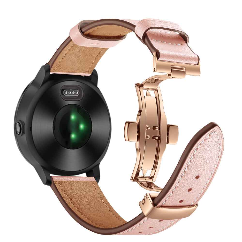 20mm Top-layer Cowhide Leather Genuine Leather Watch Strap Replacement for Garmin Vivoactive 3 / Vivomove HR - Rose Gold+Pink