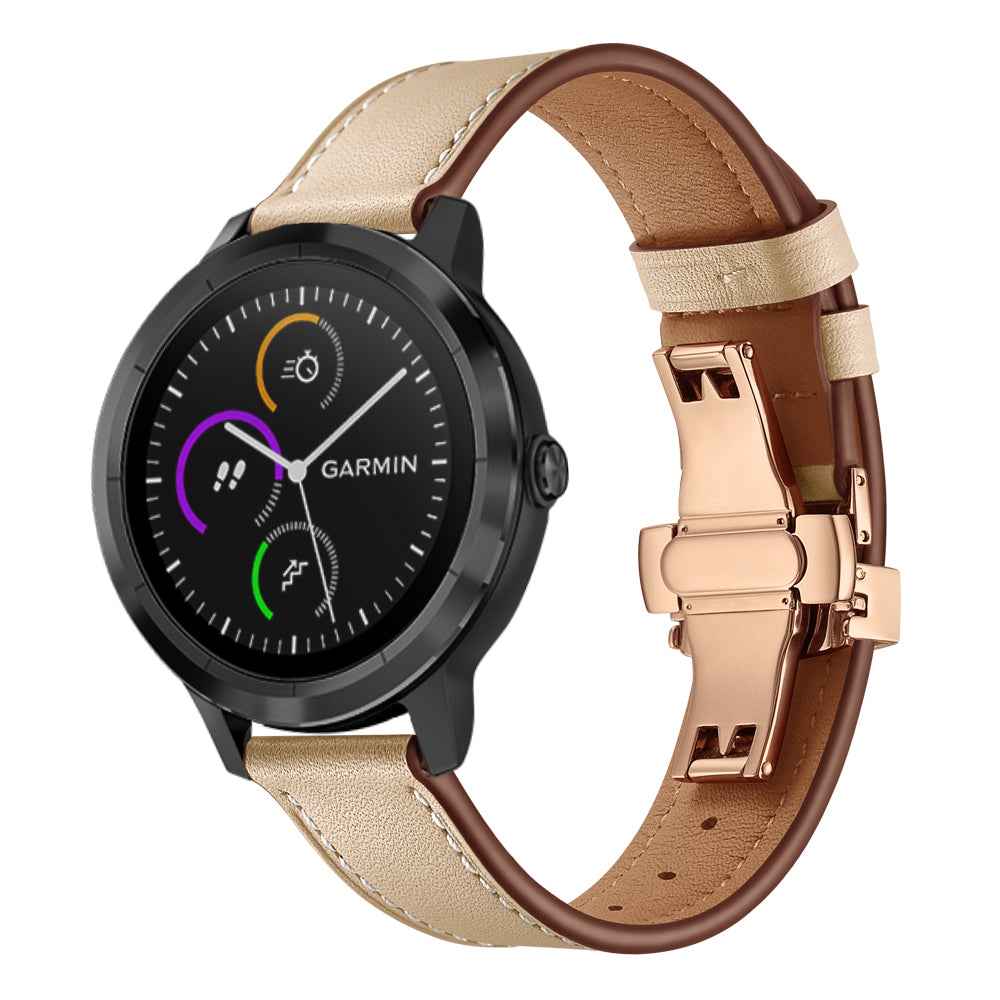 20mm Top-layer Cowhide Leather Genuine Leather Watch Strap Replacement for Garmin Vivoactive 3 / Vivomove HR - Rose Gold+Apricot