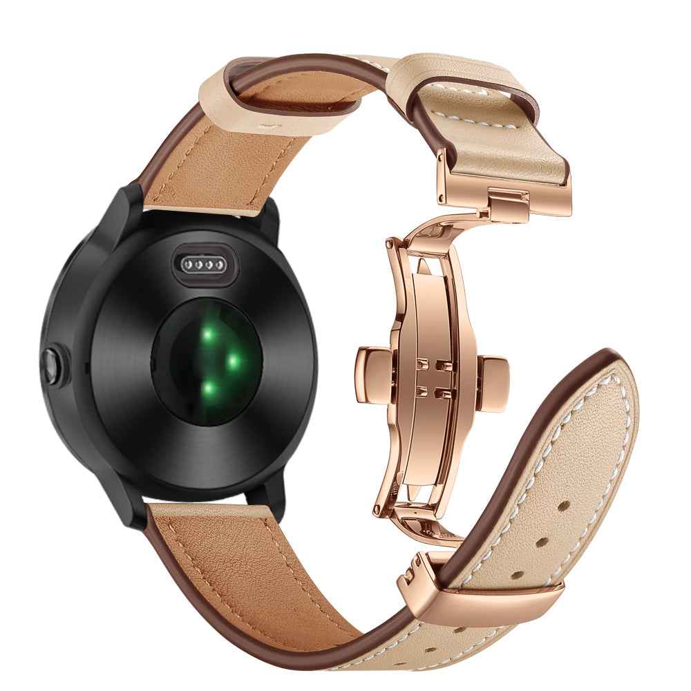 20mm Top-layer Cowhide Leather Genuine Leather Watch Strap Replacement for Garmin Vivoactive 3 / Vivomove HR - Rose Gold+Apricot