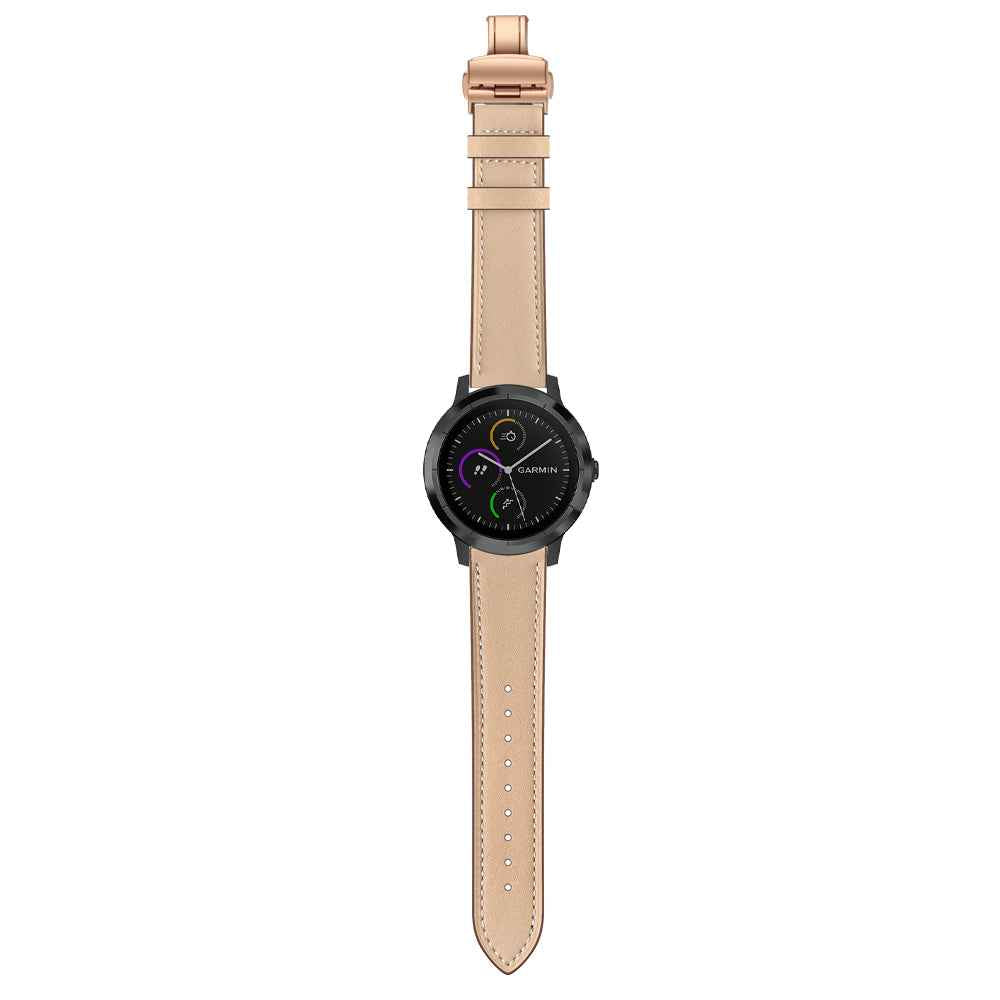 20mm Top-layer Cowhide Leather Genuine Leather Watch Strap Replacement for Garmin Vivoactive 3 / Vivomove HR - Rose Gold+Apricot