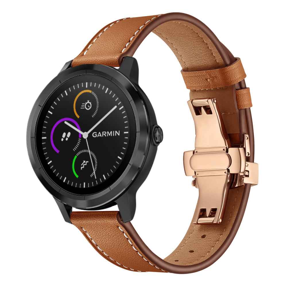 20mm Top-layer Cowhide Leather Genuine Leather Watch Strap Replacement for Garmin Vivoactive 3 / Vivomove HR - Rose Gold+Brown