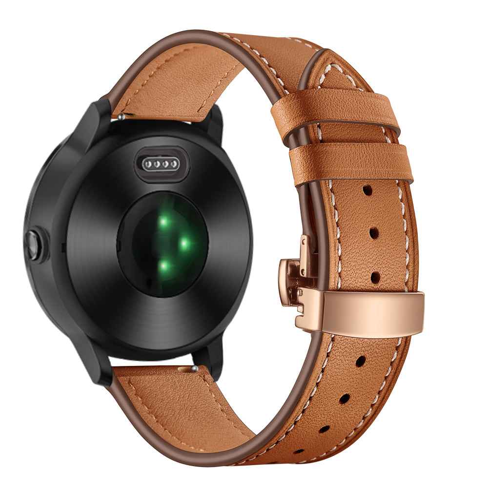 20mm Top-layer Cowhide Leather Genuine Leather Watch Strap Replacement for Garmin Vivoactive 3 / Vivomove HR - Rose Gold+Brown