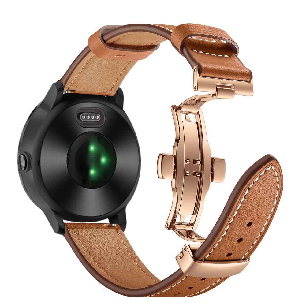 20mm Top-layer Cowhide Leather Genuine Leather Watch Strap Replacement for Garmin Vivoactive 3 / Vivomove HR - Rose Gold+Brown