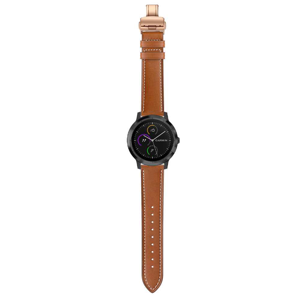 20mm Top-layer Cowhide Leather Genuine Leather Watch Strap Replacement for Garmin Vivoactive 3 / Vivomove HR - Rose Gold+Brown