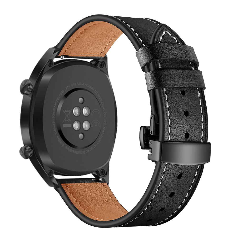 22mm Genuine Leather Watch Strap Replacement for Huawei Watch GT1 / 2 / Watch Magic - Black+Black