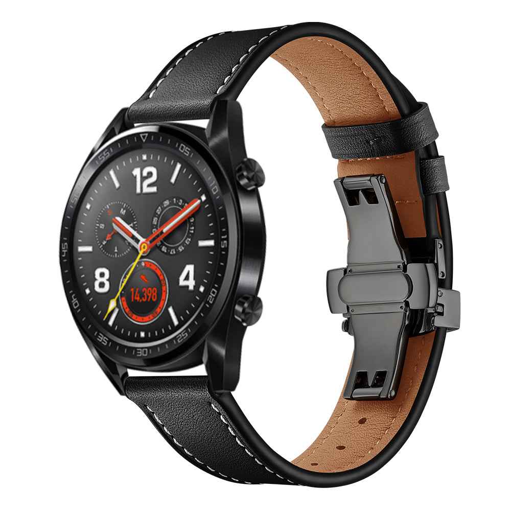 22mm Genuine Leather Watch Strap Replacement for Huawei Watch GT1 / 2 / Watch Magic - Black+Black