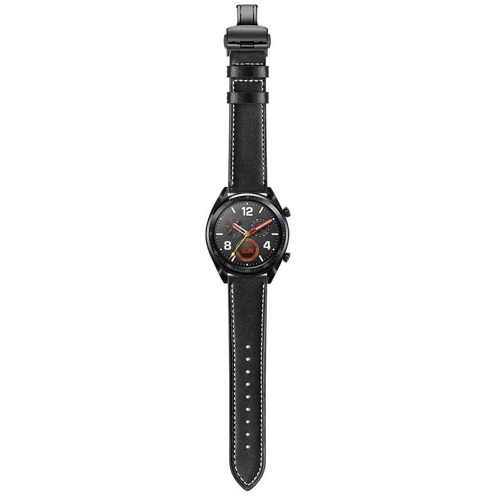 22mm Genuine Leather Watch Strap Replacement for Huawei Watch GT1 / 2 / Watch Magic - Black+Black