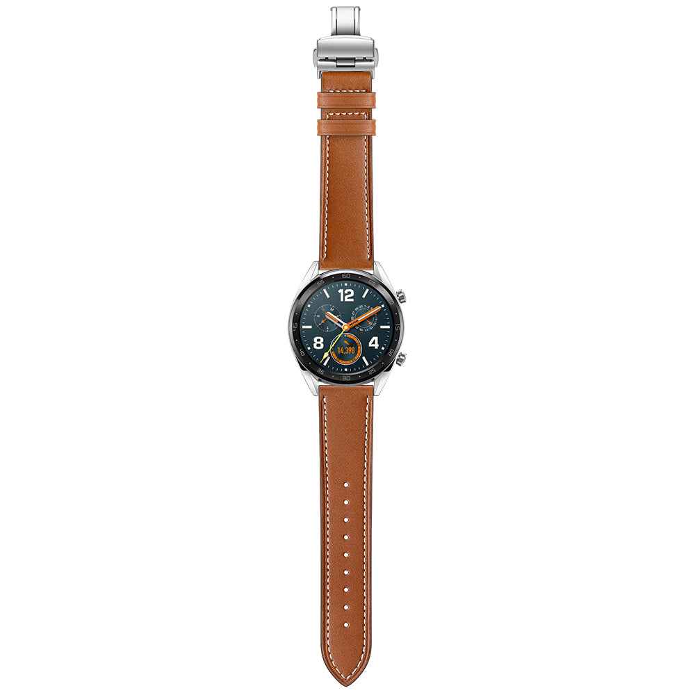 22mm Genuine Leather Watch Strap Replacement for Huawei Watch GT1 / 2 / Watch Magic - Brown+Silver