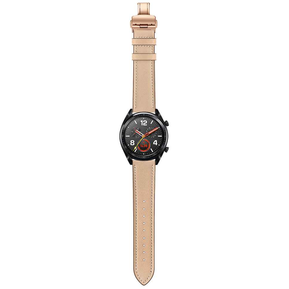 22mm Genuine Leather Watch Strap Replacement for Huawei Watch GT1 / 2 / Watch Magic - Apricot+Rose Gold