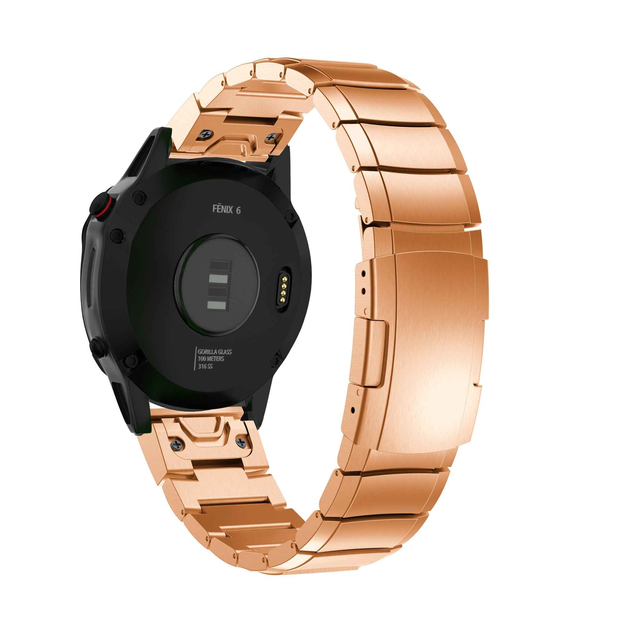 For Garmin Fenix 6 Stainless Steel Watch Band Wrist Strap Replacement with Butterfly Buckle - Rose Gold