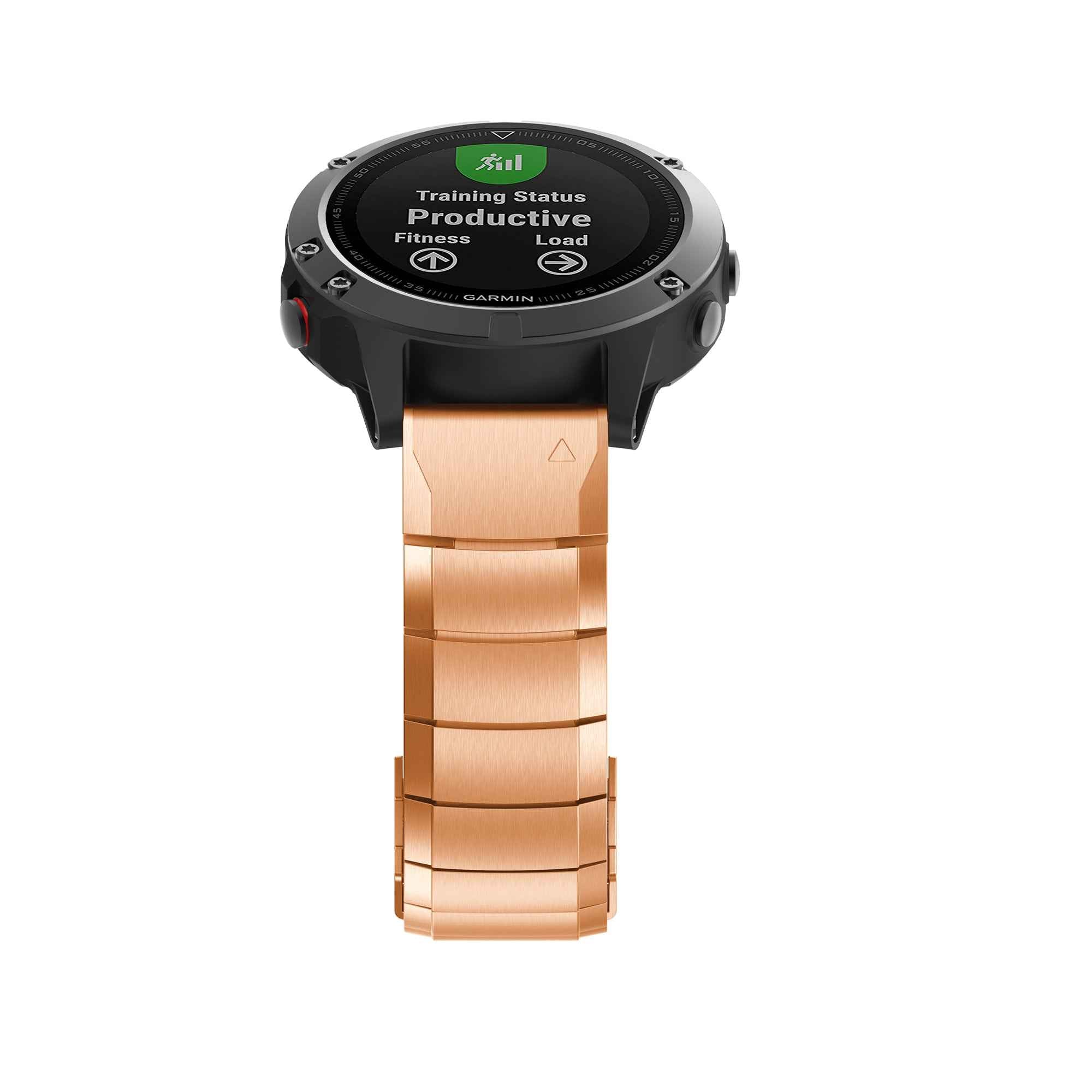 For Garmin Fenix 6 Stainless Steel Watch Band Wrist Strap Replacement with Butterfly Buckle - Rose Gold