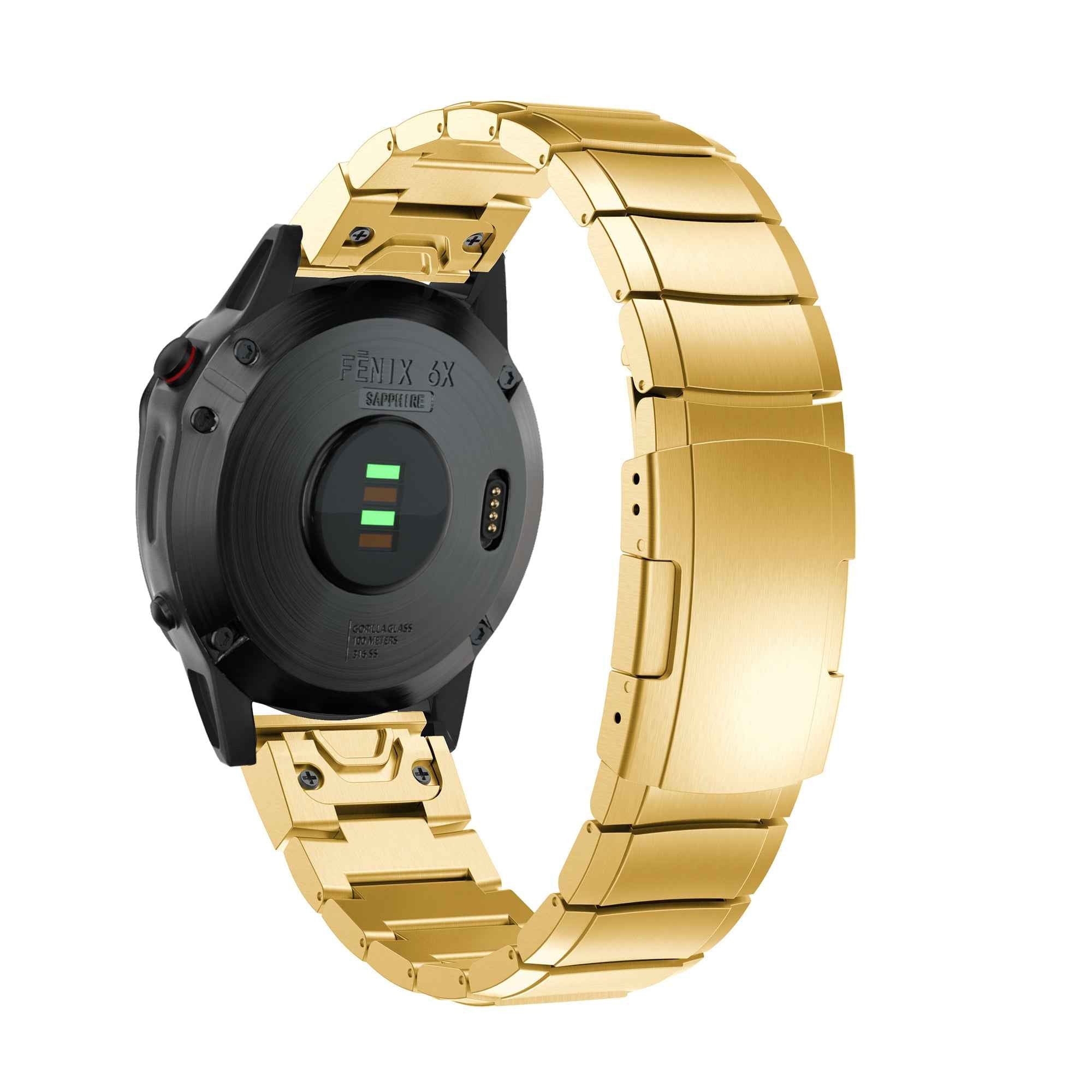 For Garmin Fenix 6X Stainless Steel Watch Band Wrist Strap Replacement with Butterfly Buckle - Gold