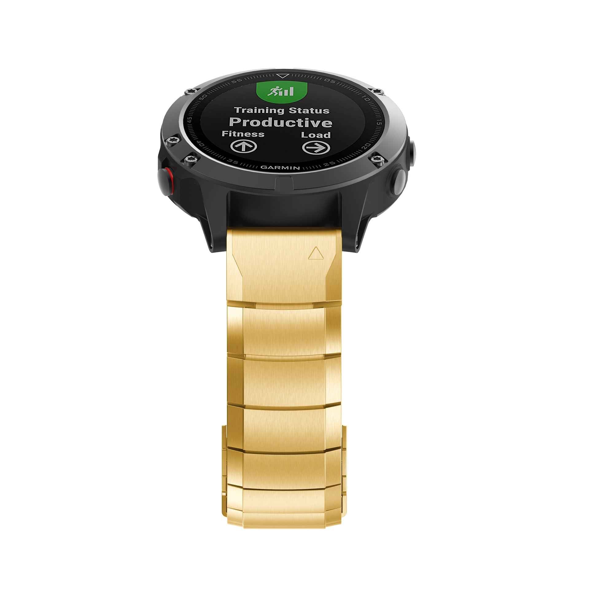For Garmin Fenix 6X Stainless Steel Watch Band Wrist Strap Replacement with Butterfly Buckle - Gold
