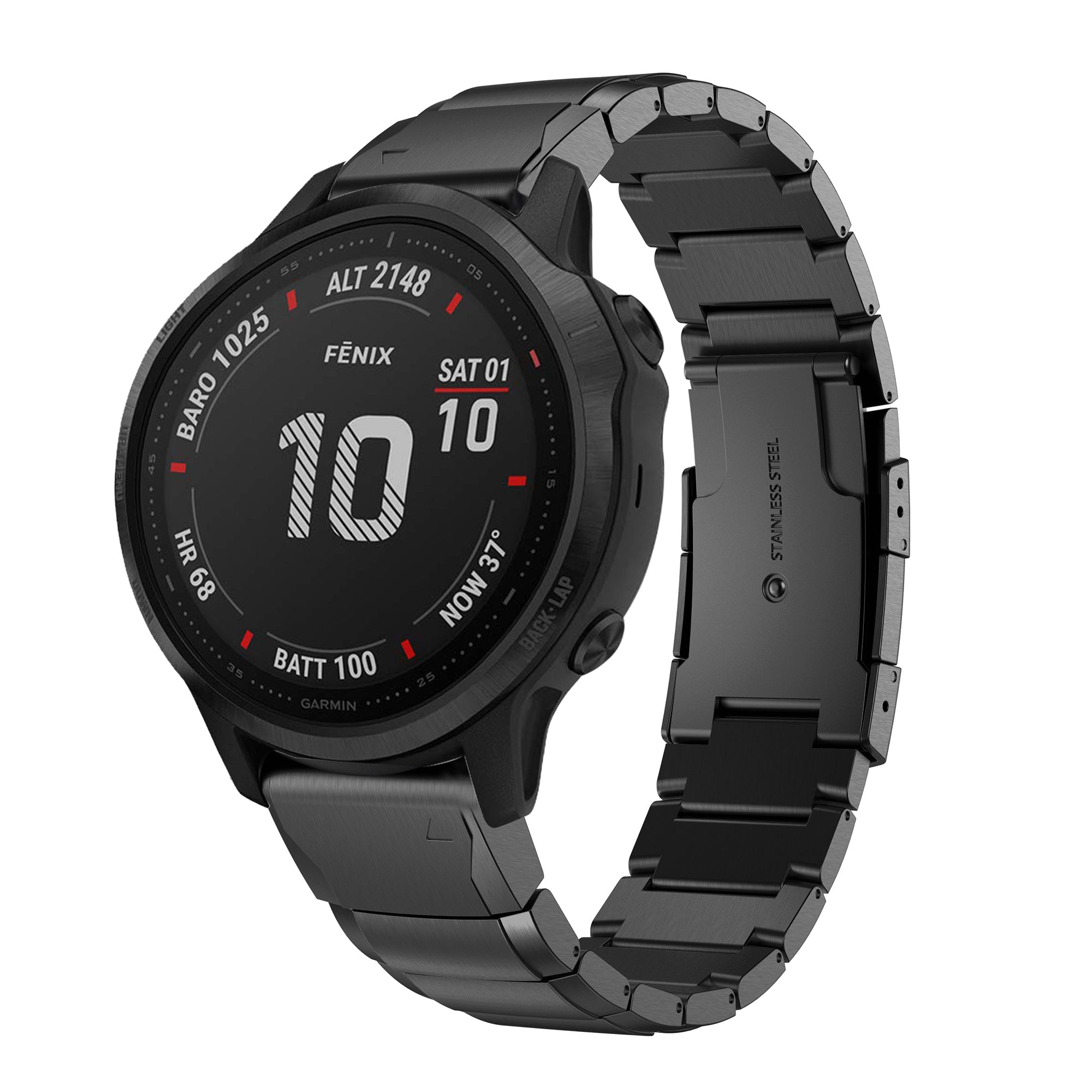 For Garmin Fenix 6S Stainless Steel Watch Band Replacement Wrist Strap with Butterfly Buckle - Black - UNIQBUY