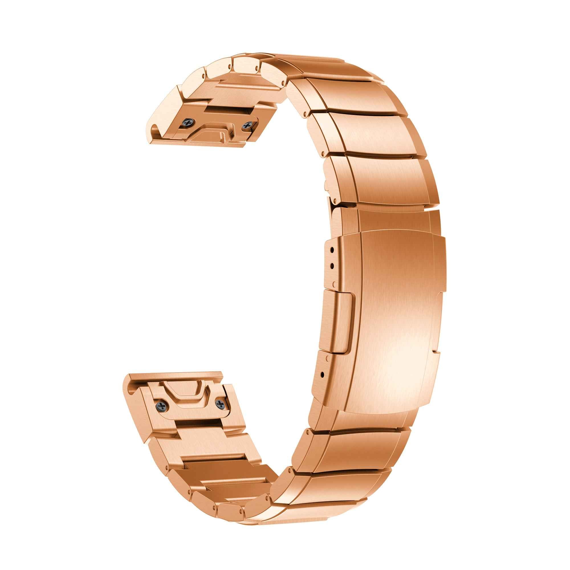 For Garmin Fenix 6S Stainless Steel Watch Band Replacement Wrist Strap with Butterfly Buckle - Rose Gold
