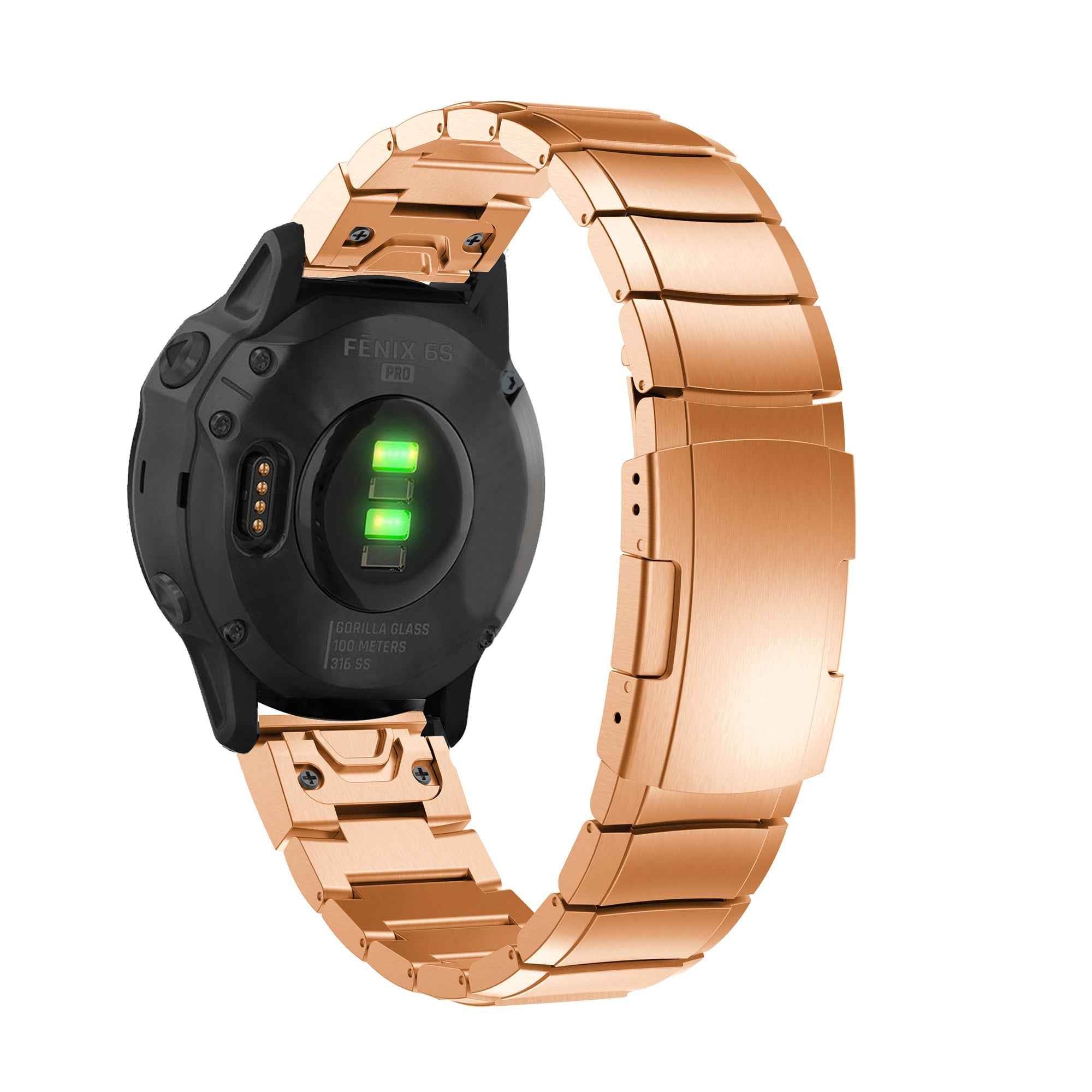For Garmin Fenix 6S Stainless Steel Watch Band Replacement Wrist Strap with Butterfly Buckle - Rose Gold