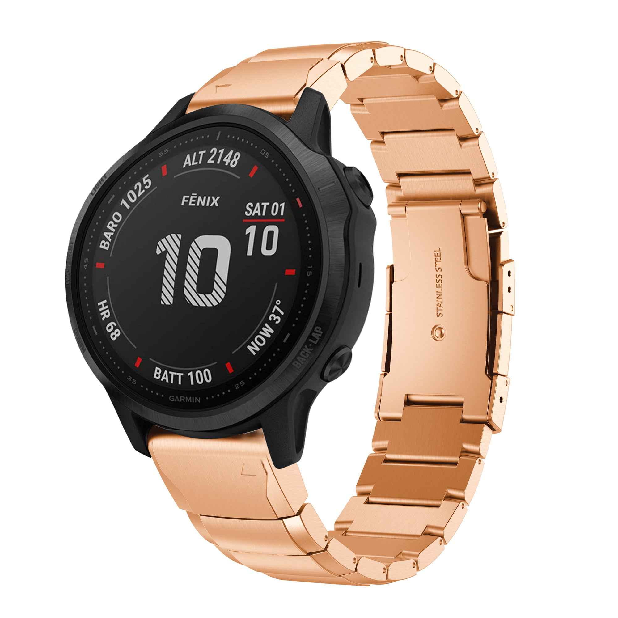 For Garmin Fenix 6S Stainless Steel Watch Band Replacement Wrist Strap with Butterfly Buckle - Rose Gold