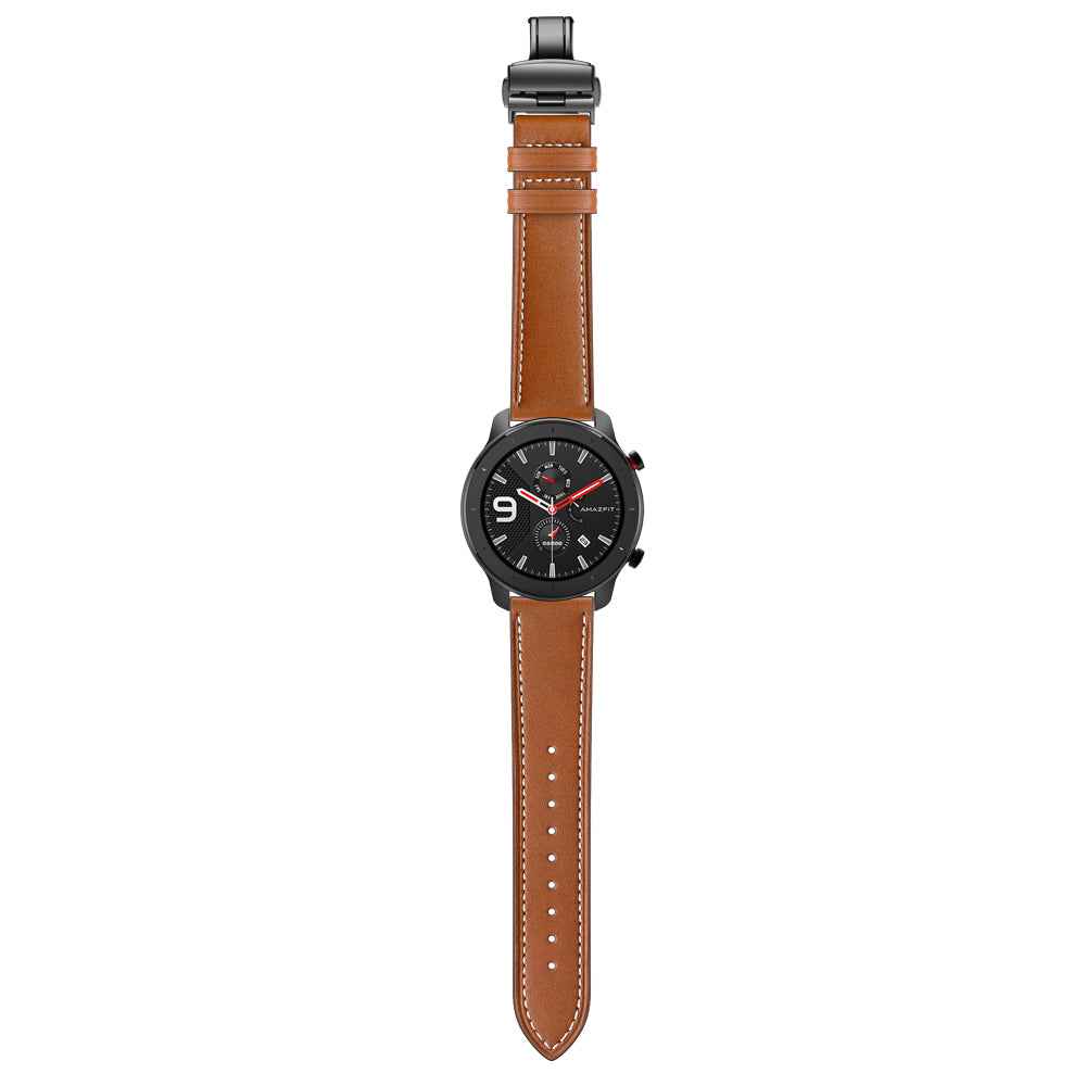 20mm Genuine Leather Watch Strap for Huami Amazfit GTR 42mm - Black Butterfly Buckle / Brown