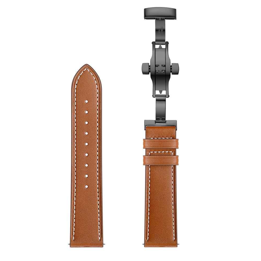 20mm Genuine Leather Watch Strap for Huami Amazfit GTR 42mm - Black Butterfly Buckle / Brown