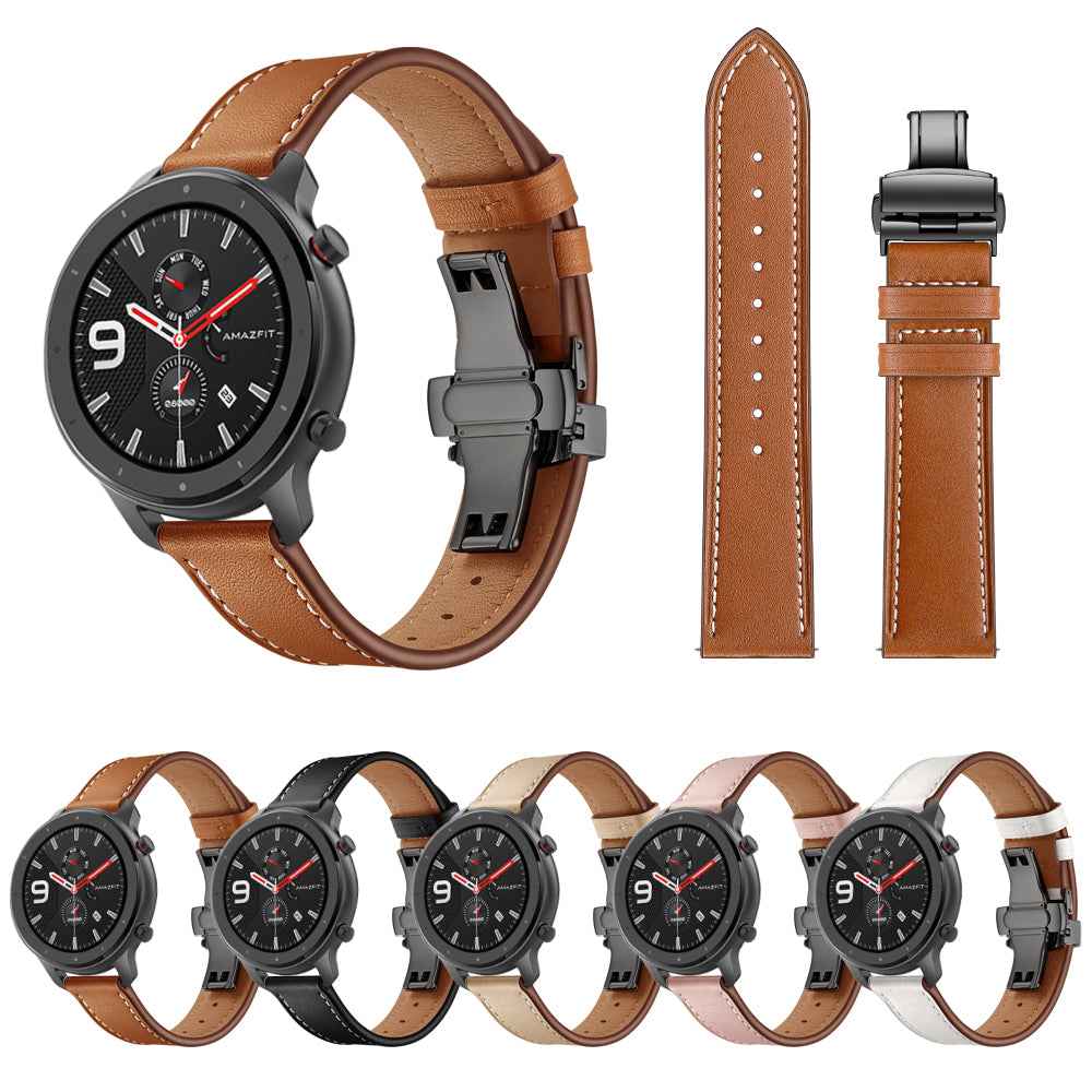 20mm Genuine Leather Watch Strap for Huami Amazfit GTR 42mm - Black Butterfly Buckle / Brown