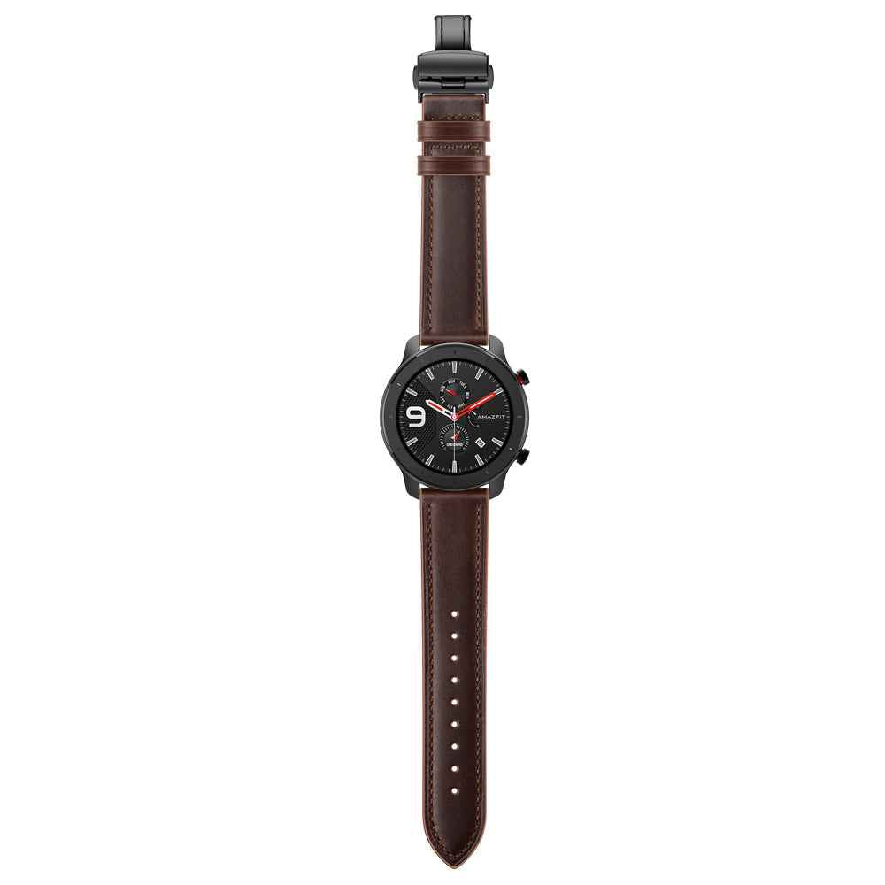 20mm Genuine Leather Watch Strap for Huami Amazfit GTR 42mm - Black Butterfly Buckle / Coffee