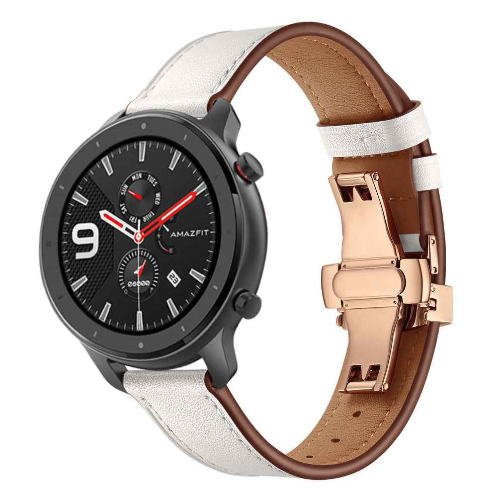 20mm Genuine Leather Watch Strap for Huami Amazfit GTR 42mm - Rose Gold Butterfly Buckle / White