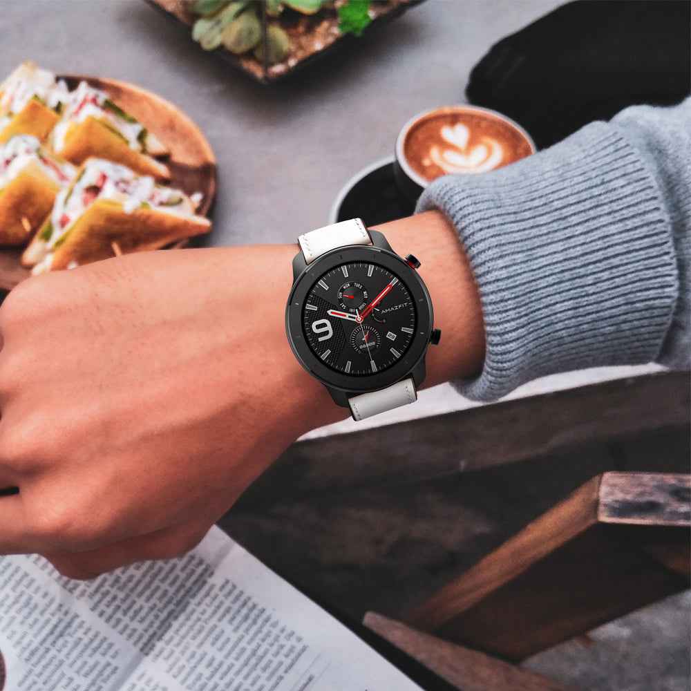 20mm Genuine Leather Watch Strap for Huami Amazfit GTR 42mm - Rose Gold Butterfly Buckle / White