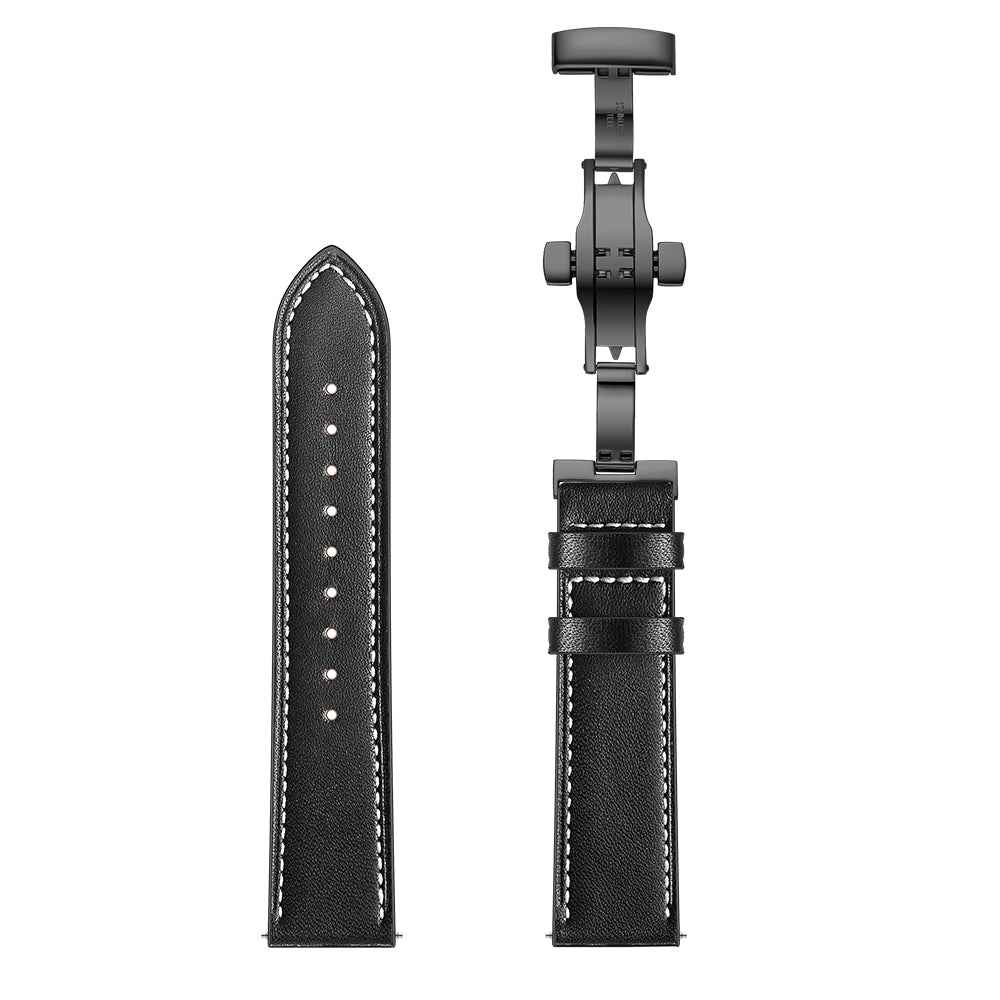Genuine Leather Watch Band 22mm for Huami Amazfit GTR 47mm - Black Butterfly Buckle / Black
