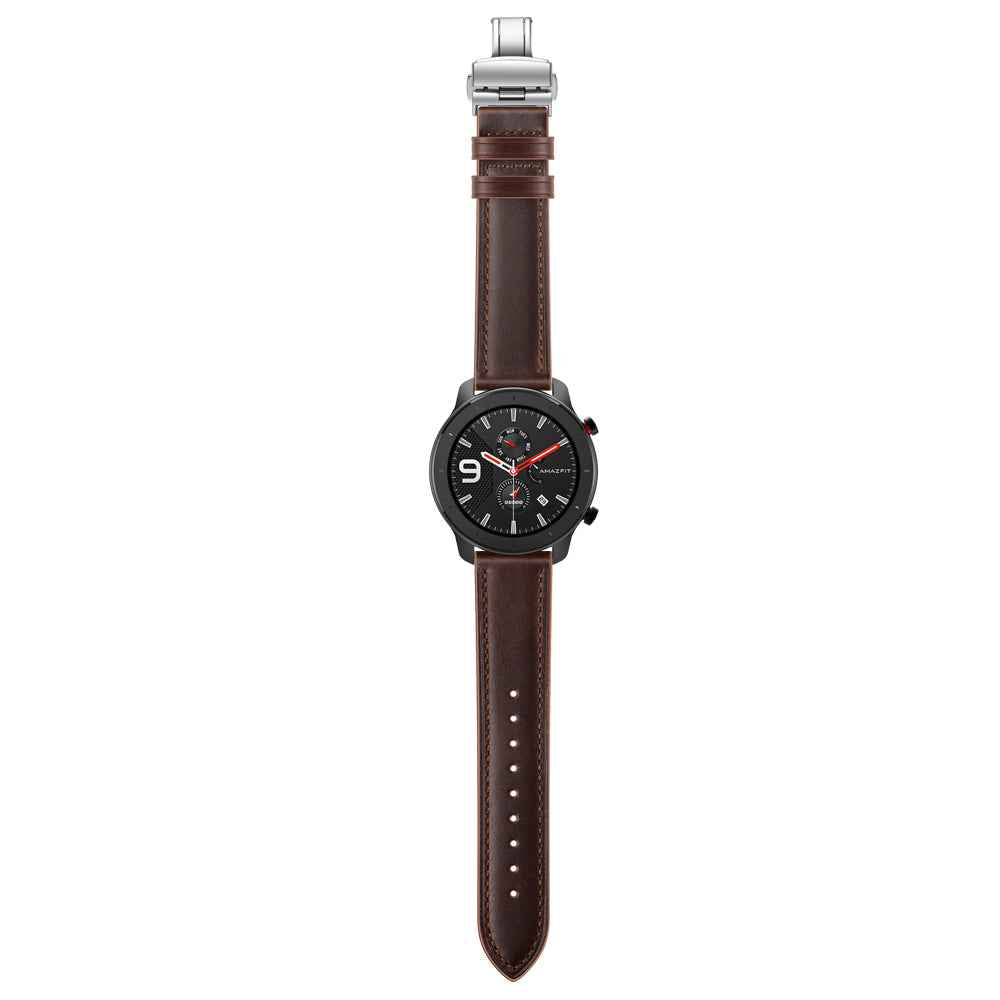 Genuine Leather Watch Band 22mm for Huami Amazfit GTR 47mm - Silver Butterfly Buckle / Coffee